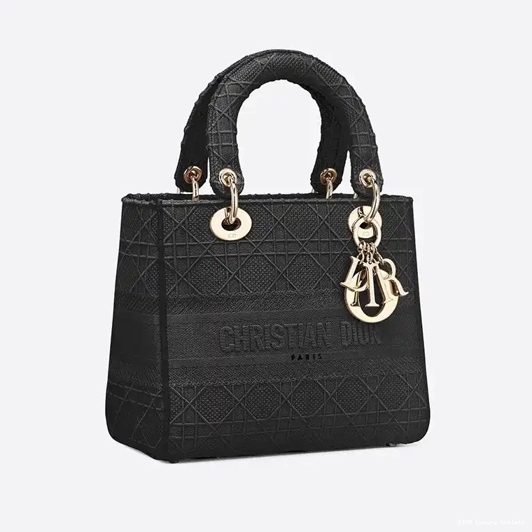 Cheap Canvas Motif D-lite Black Lady Bag Cannage Medium 0529 Luxury